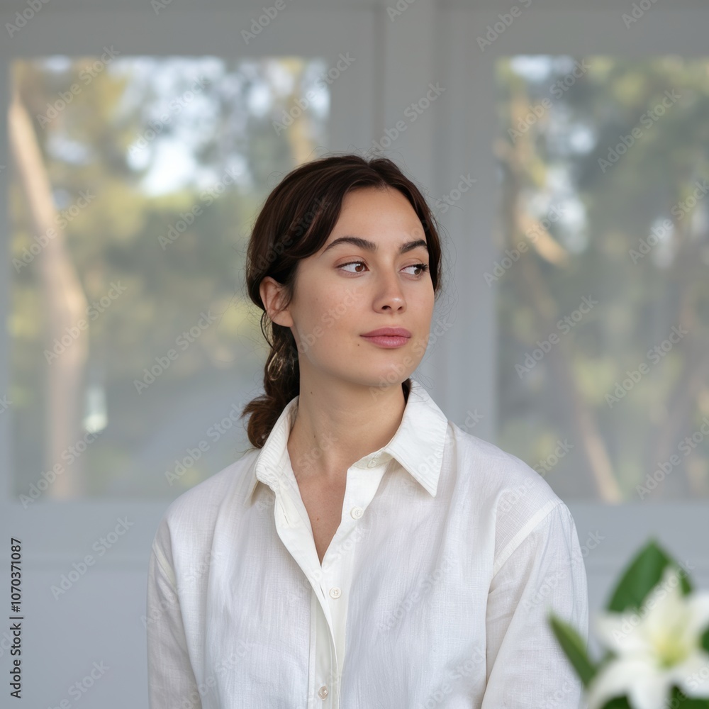 Woman in White Shirt with Natural Background - Simple and Chic Woman in White Shirt with Natural Background - Simple and Chic