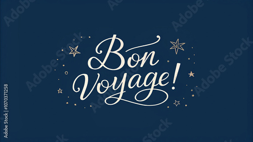 Bon Voyage in Ivory Calligraphy on Deep Navy Background