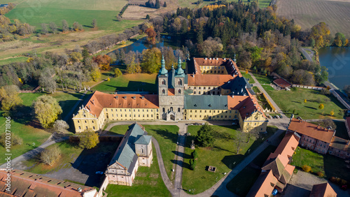  Aerial drone view - photography of monastery Tepla near Marianske Lazne (Marienbad) - Czech Republic, Europe