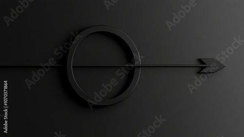 Black arrow passing through a circle on dark background