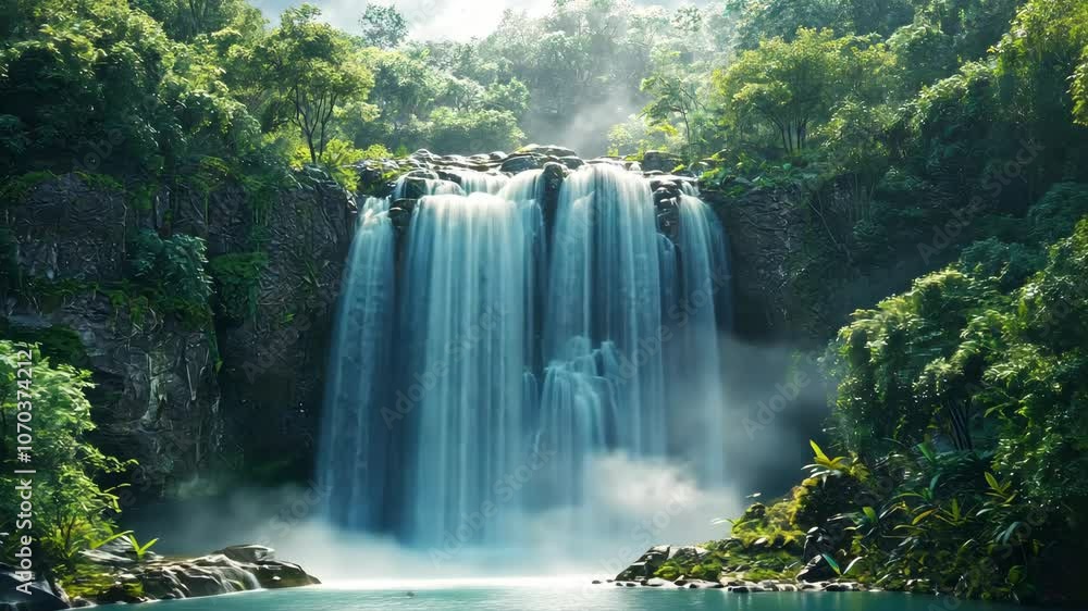 Serene Waterfall in Lush Jungle Serene Waterfall in Lush Jungle