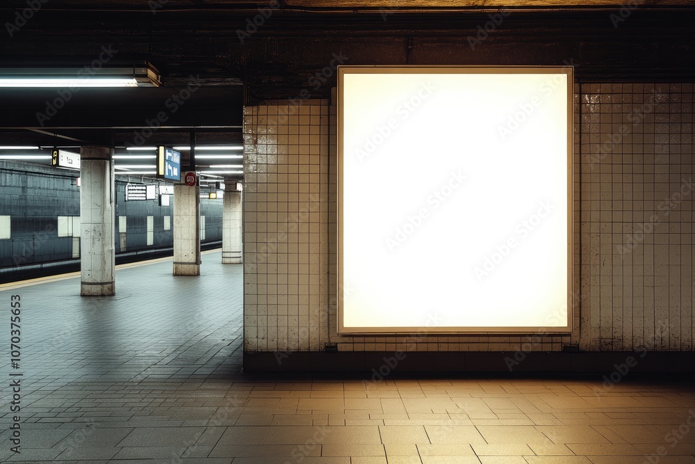 Mockup Blank Billboard in Subway Station Under Focused Lighting - Ideal Advertising Space Mockup Blank Billboard in Subway Station Under Focused Lighting - Ideal Advertising Space