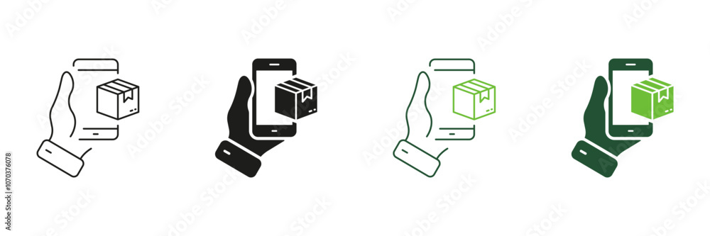 Online Delivery Service Line and Silhouette Icon Set. Parcel in Smartphone Pictogram. Purchase Shipping Symbol. Ecommerce. Editable Stroke. Isolated Vector Illustration Online Delivery Service Line and Silhouette Icon Set. Parcel in Smartphone Pictogram. Purchase Shipping Symbol. Ecommerce. Editable Stroke. Isolated Vector Illustration