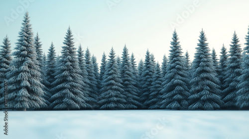 serene snowy forest filled with decorated evergreen trees creates magical winter landscape. tranquil scene invites sense of peace and wonder