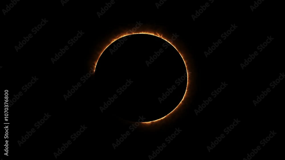 Solar Eclipse like motion graphics of fire around black circle. Fire animation around black circle solar eclipse effect.