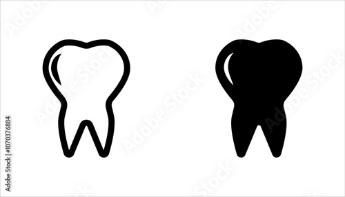 Tooth and teeth icon set. For dentistry, dental clinic, toothpaste and mouthwash. Vector illustration on white background.