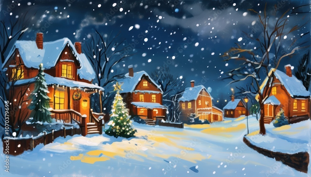Weihnachtliche Dorfidylle mit schneebedeckten Häusern, beleuchtetem Weihnachtsbaum und friedlicher Winternacht – perfekt für eine stimmungsvolle Grußkarte. Generative KI
Weihnachtliche Dorfidylle mit schneebedeckten Häusern, beleuchtetem Weihnachtsbaum und friedlicher Winternacht – perfekt für eine stimmungsvolle Grußkarte. Generative KI