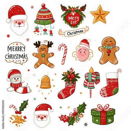 christmas icons set, christmas decoration stickers. PNG Transparent, Generative AI