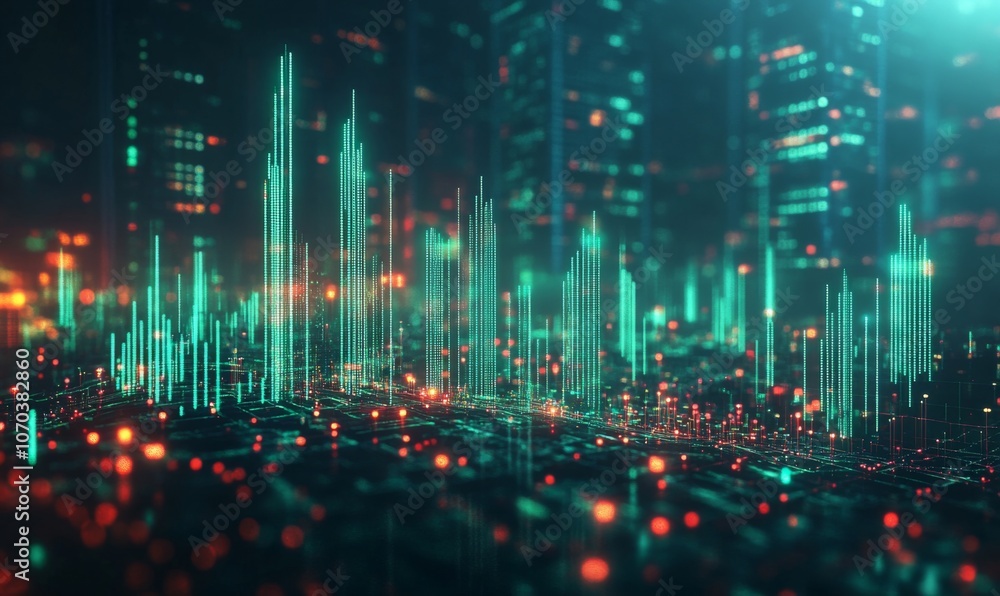 Obraz premium Stock chart with candlestick patterns, showing a bullish trend in green, modern financial analysis, 3D illustration