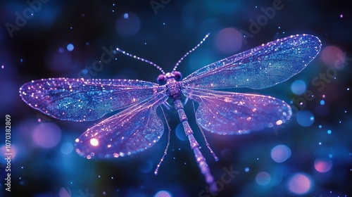 Wallpaper Mural A vibrant, ethereal dragonfly illuminated with sparkling colors against a dreamy background. Torontodigital.ca