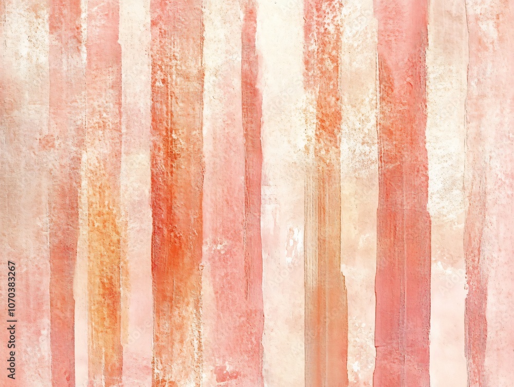 Fototapeta premium Peach Pink Watercolor Stripes, Nursery Decor Paper Texture Background