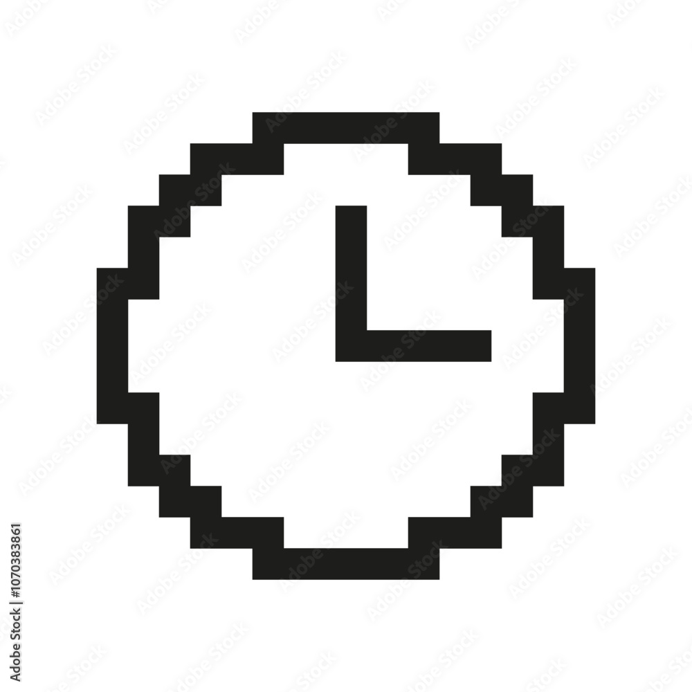 Pixel Art Clock With Hour And Minute Hands Icon. Pixelated Clock Symbol Of Time. Isolated Vector Illustration Pixel Art Clock With Hour And Minute Hands Icon. Pixelated Clock Symbol Of Time. Isolated Vector Illustration