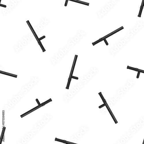 Black police tonfa forming seamless pattern on white background, representing law enforcement and riot control