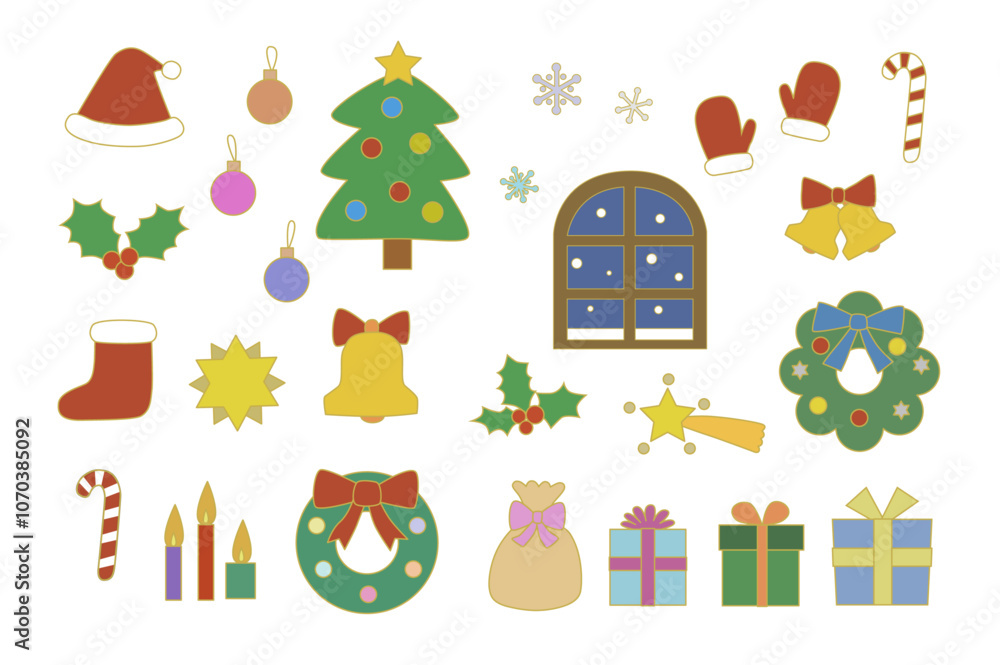 Fototapeta premium くすみカラーのクリスマスのイラストセット