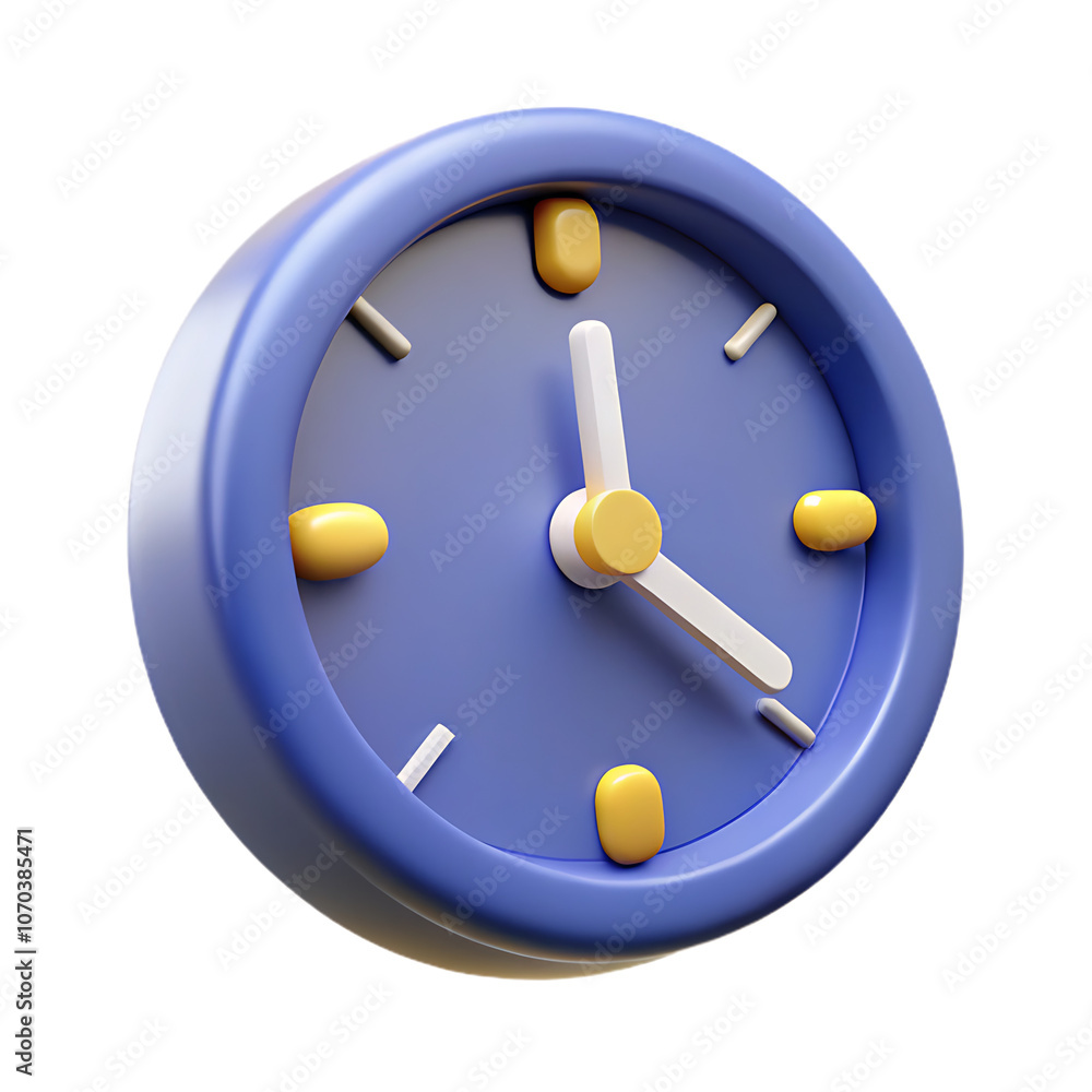 3D Blue Wall Clock with Yellow Accents 3D Blue Wall Clock with Yellow Accents