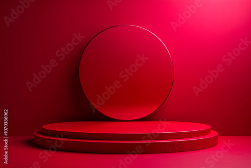 Luxury round red podium for showing product advertisement concept, Photo by AI generative.