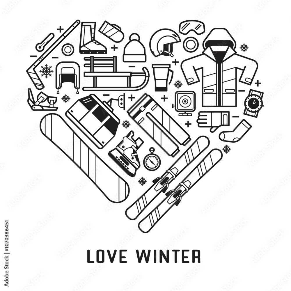 Love Winter Sports Card or Print in Line Art