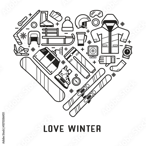 Obraz na płótnie Love Winter Sports Card or Print in Line Art w salonie