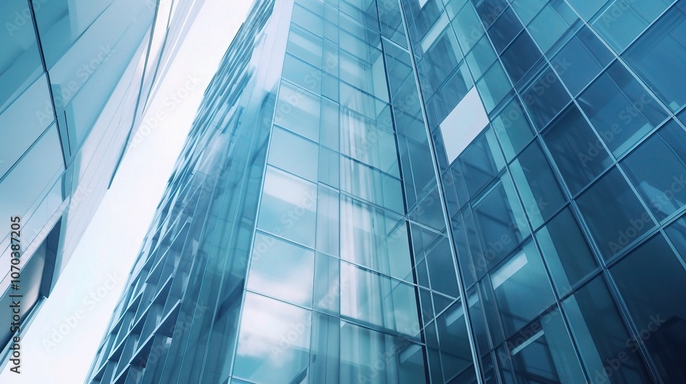 Obraz premium Modern Glass Building with Reflective Surfaces