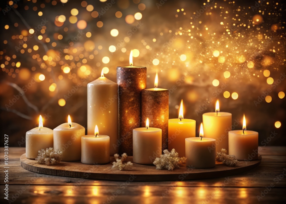 Mesmerizing Product Photography of Burning Candles in the Dark with Bokeh Lights Creating an Enchanting Atmosphere for Relaxation and Ambiance Enhancement Mesmerizing Product Photography of Burning Candles in the Dark with Bokeh Lights Creating an Enchanting Atmosphere for Relaxation and Ambiance Enhancement