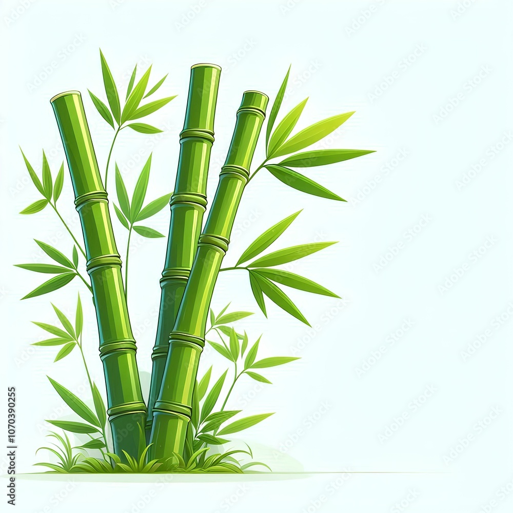 Illustration of two green bamboo stalks with leaves. Illustration of two green bamboo stalks with leaves.