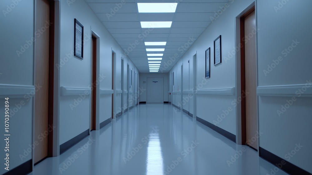 Empty Hospital Corridor with Doors and Light Empty Hospital Corridor with Doors and Light