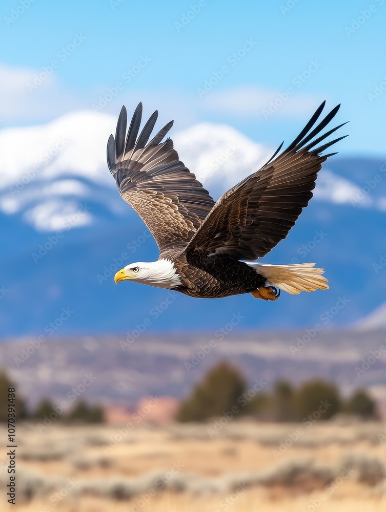 Bald Eagle in Flight Over Mountain Landscape Bald Eagle in Flight Over Mountain Landscape
