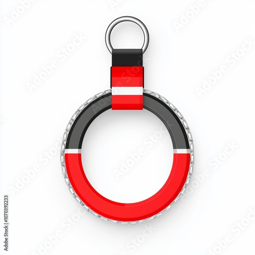 Colorful keychain design featuring black, red, and white colors, isolated on white background. photo