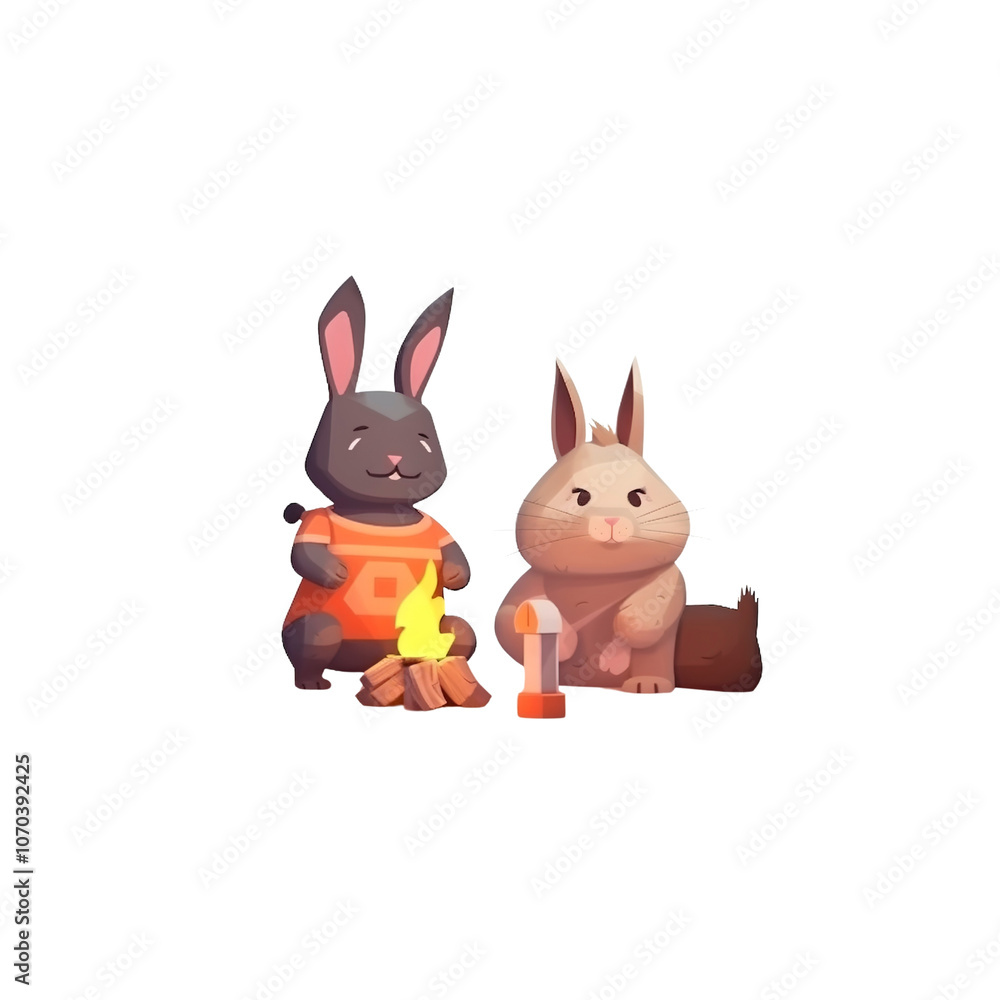Cute Bunnies Enjoying Campfire Together Cute Bunnies Enjoying Campfire Together