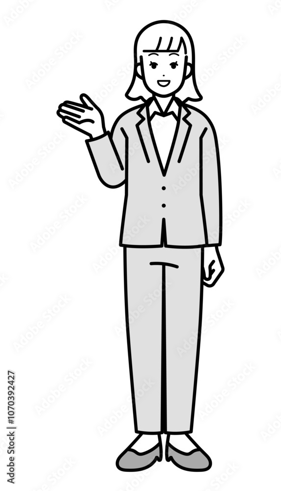 Full body illustration of a business person woman introducing. Full body illustration of a business person woman introducing.