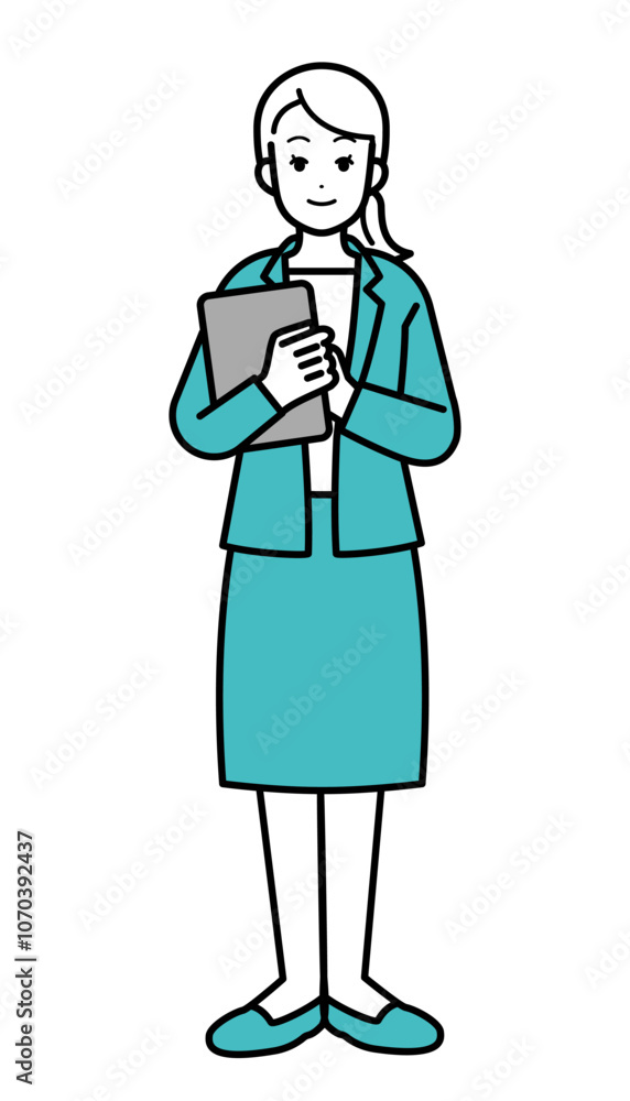 Full body illustration of business person woman with material.
Full body illustration of business person woman with material.