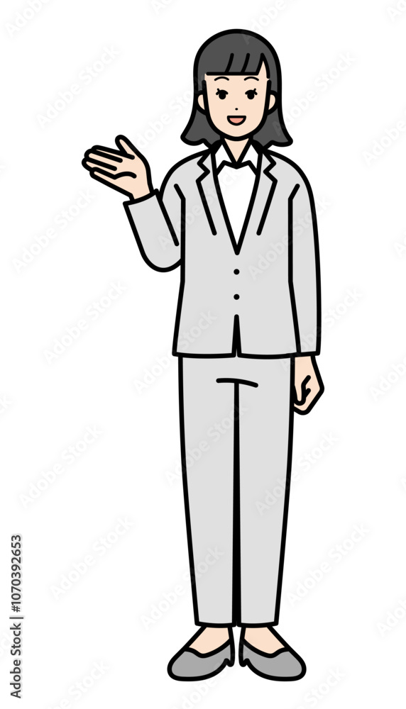 Full body illustration of a business person woman introducing. Full body illustration of a business person woman introducing.
