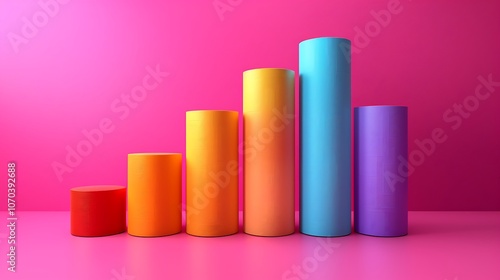 Colorful graph illustrates data growth with vibrant cylinders on a bright background