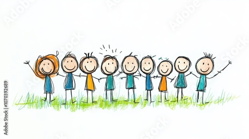 Cheerful Stick Figure Drawing of People in Business Attire