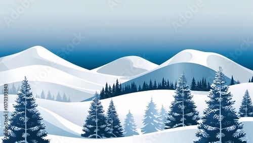 Wallpaper Mural Snowy mountain landscape with evergreen trees and blue tones Torontodigital.ca
