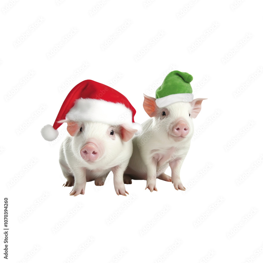 Two Piglets in Santa Hats for Christmas Two Piglets in Santa Hats for Christmas