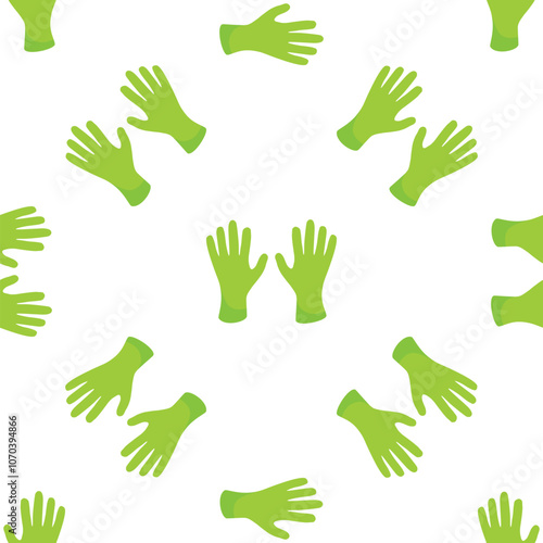 Seamless pattern with green cleaning gloves, ideal for representing hygiene, safety, and cleanliness