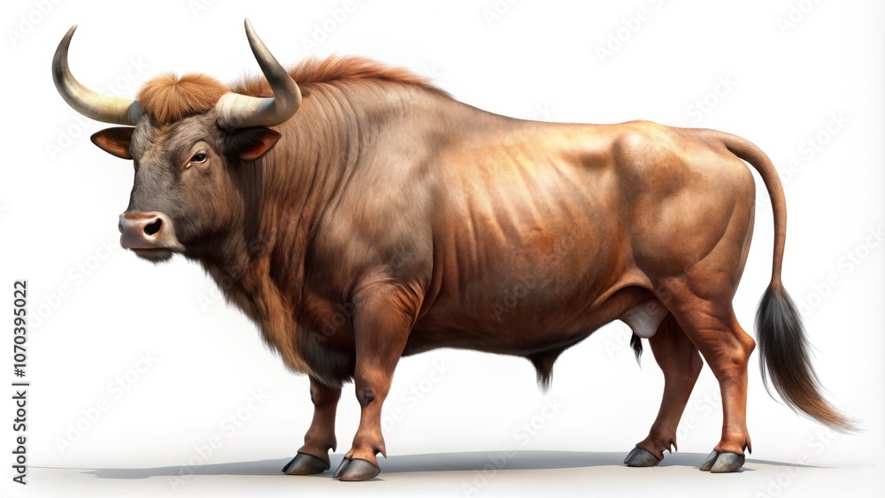 Realistic Aurochs Side View on White Background: Discover the Majestic Presence of Prehistoric Wildlife in Stunning Detail for Stock Photography Realistic Aurochs Side View on White Background: Discover the Majestic Presence of Prehistoric Wildlife in Stunning Detail for Stock Photography