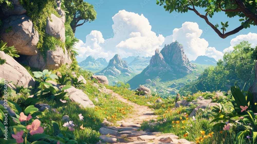 Obraz premium Scenic view of the well traveled trail leading to Bald surrounded by lush greenery and mountain vistas perfect for hikers and nature enthusiasts