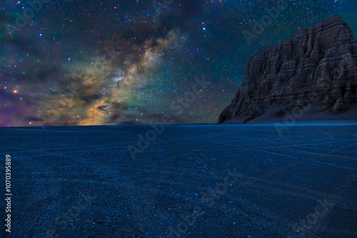 Asphalt road square and Milky Way starry sky scenery at night. Car background.