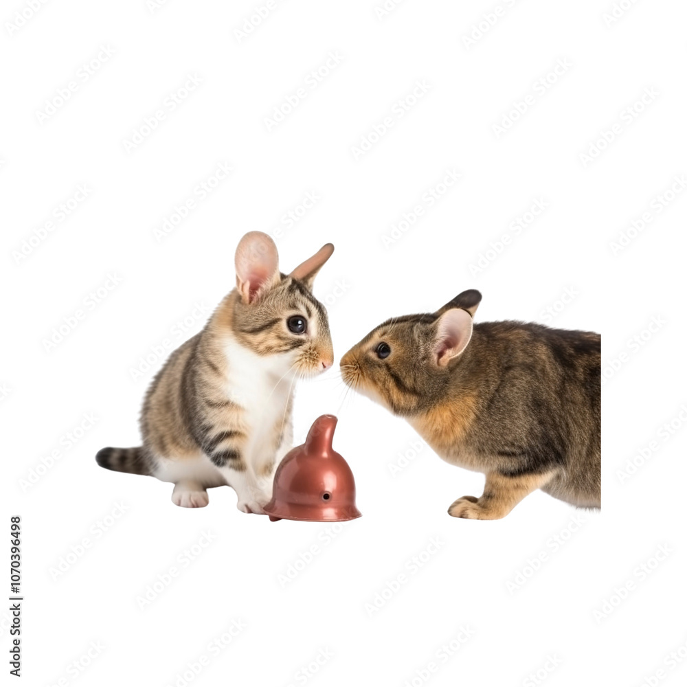 Obraz premium Two Rabbits Sharing a Toy
