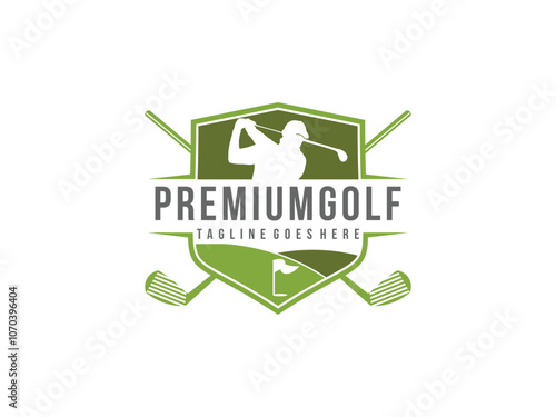 premium golf emblem logo with silhouette man vector illustration
