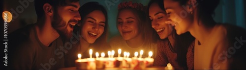 Wallpaper Mural Friends Celebrating Birthday with Glowing Candles and Joyful Singing Torontodigital.ca