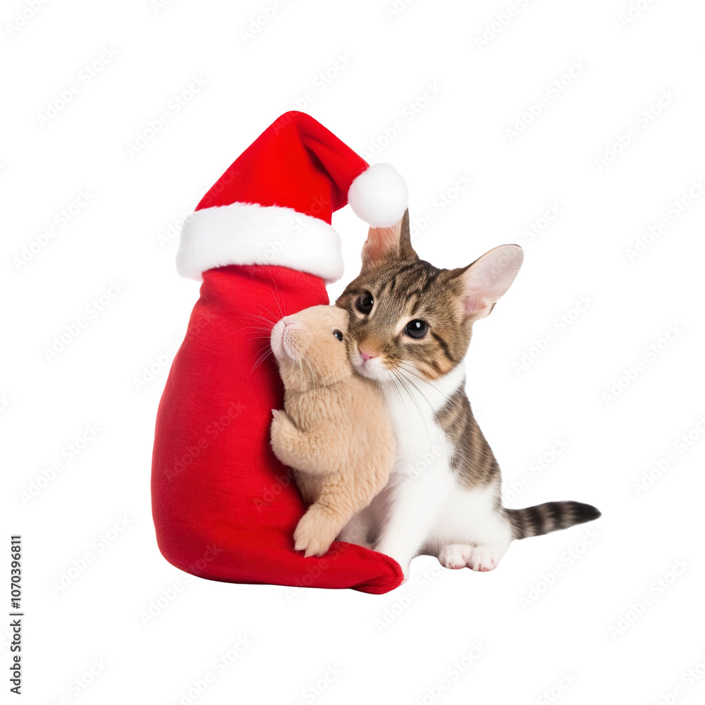 Cat and Toy Rabbit in Christmas Stocking Cat and Toy Rabbit in Christmas Stocking