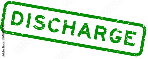 Grunge green discharge word rubber seal stamp on white background