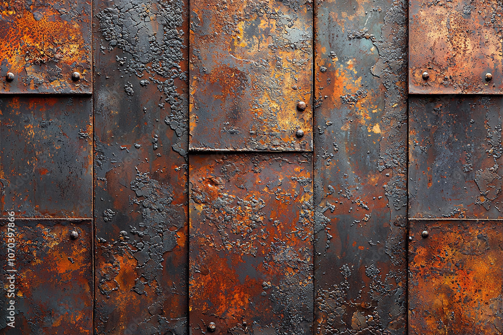Rusty metal texture with red and orange tones on industrial panels Rusty metal texture with red and orange tones on industrial panels