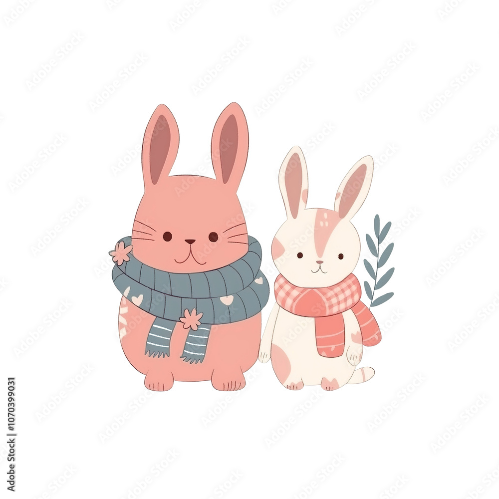 Cute Cartoon Bunnies Wearing Scarves Cute Cartoon Bunnies Wearing Scarves
