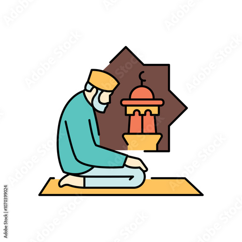 Salat is a prayer color icon. Muslim religion.
