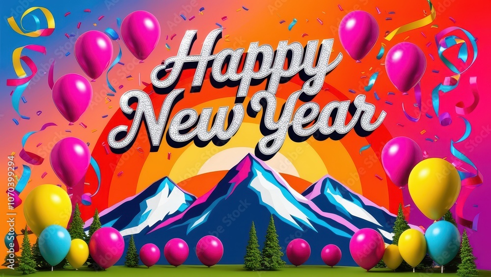 Dynamic and colorful 3D render pop art style wallpaper, illustration of a mountain slope with the words Dynamic and colorful 3D render pop art style wallpaper, illustration of a mountain slope with the words