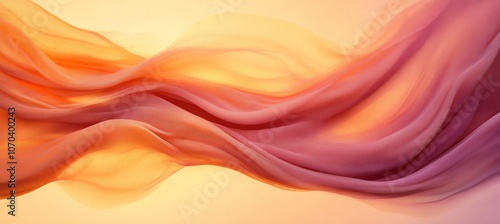 Flowing Orange and Purple Fabric, Abstract Background with Smooth Waves of Cloth Texture